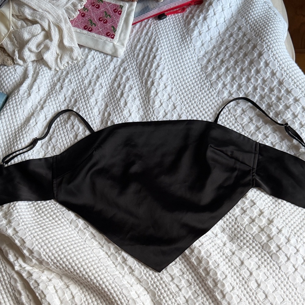 Nasty Gal Black Satin Strapless Asymmetrical Top